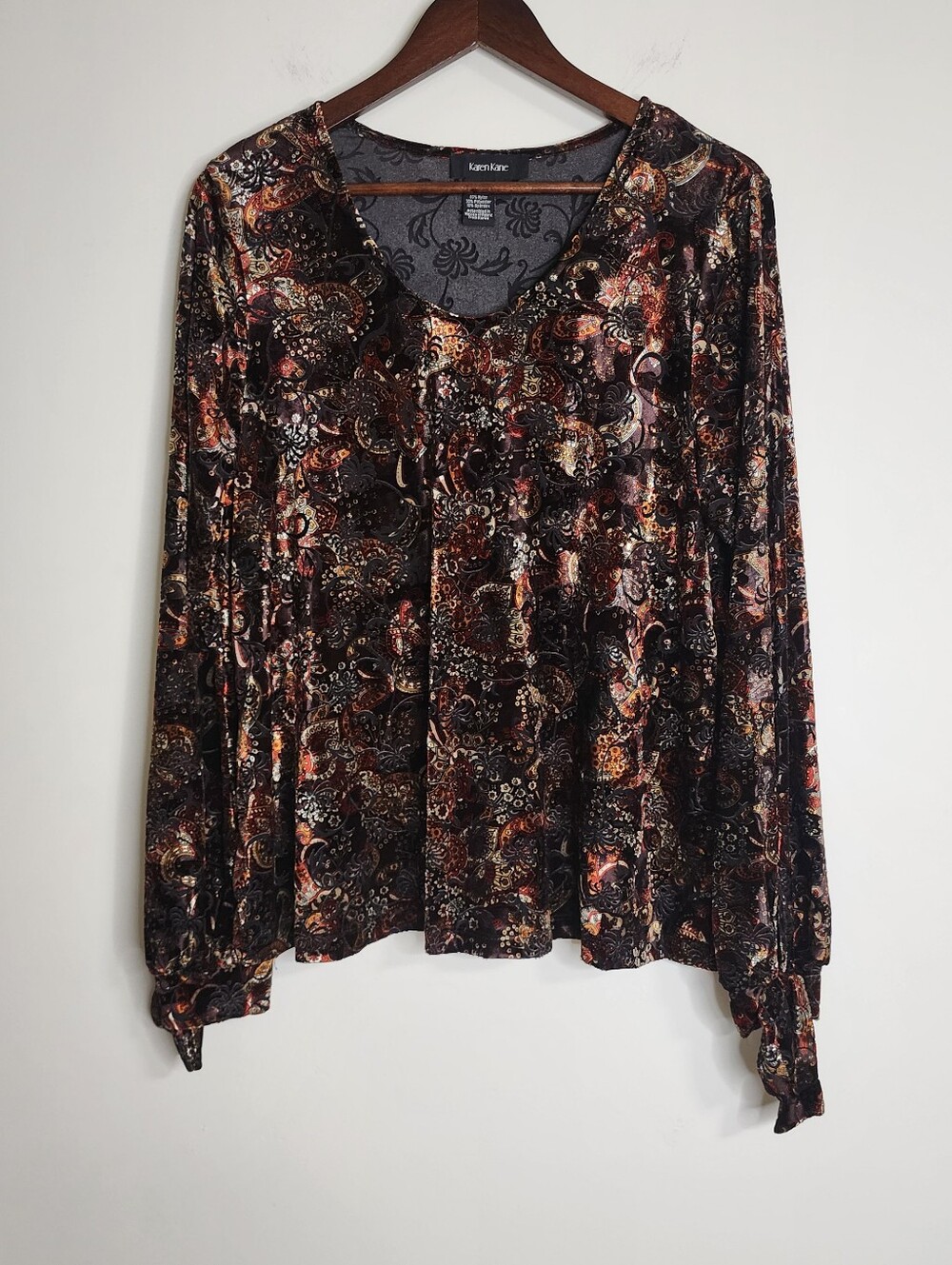 Karen Kane Burnout Velvet Paisley Long Sleeve Top Large Whimsigoth Fall Vibes